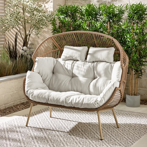 Beige rattan double egg - beige, chair