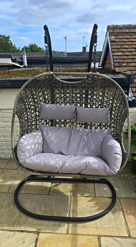 Grey rattan double hanging egg - hanging,